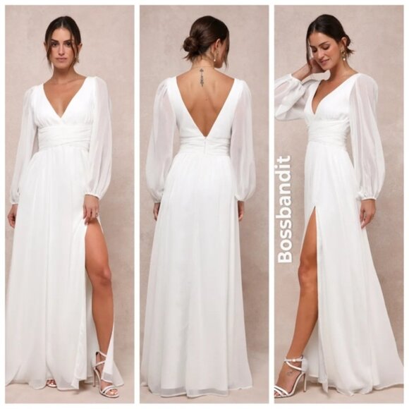 Lulus Dresses & Skirts - Lulus Enchant My Love White V-Neck Long Sleeve Maxi Dress | Medium | NWOT
